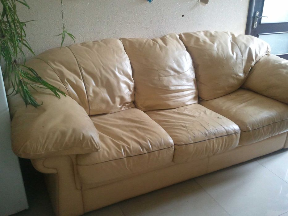 Диван Кожаный Раскладной Leather Бежевый