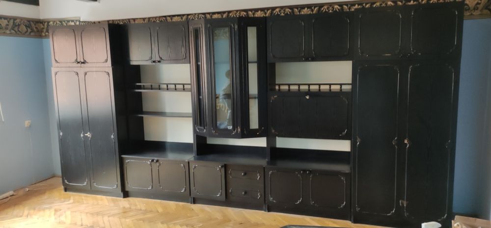 Meble meblościanka czarna kompletna ładny stan długość 445cm wys 210cm