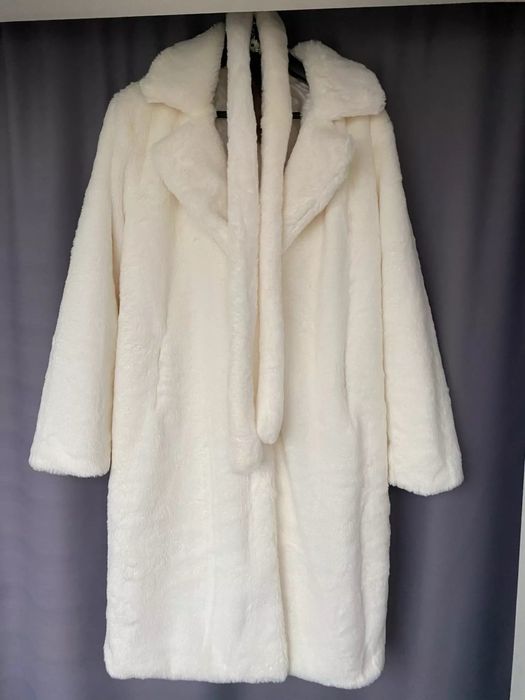 РОЗПРОДАЖ Шуба шубка біла S M з поясом пальто еко зимова штучна L XL