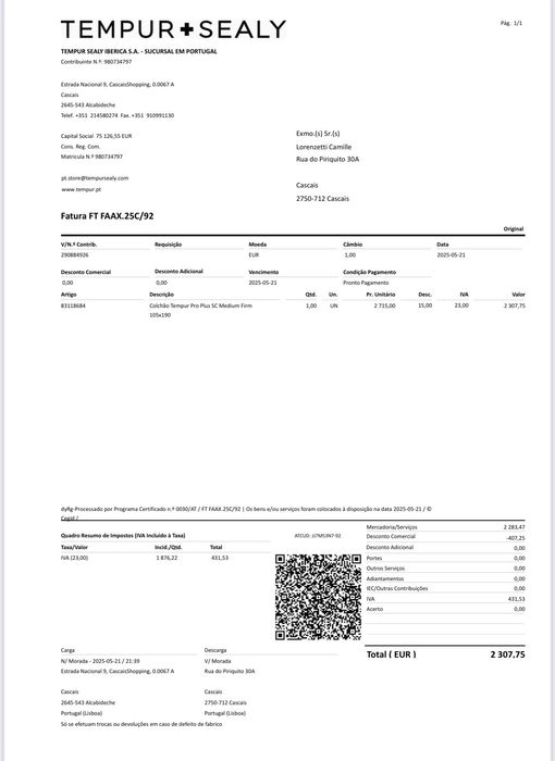 CAMA NOVO COM DESCONTO 35 %  Estrado articulado + colchão Tempur