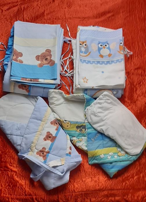 Komplet dla niemowlęcia pościel, ochraniacz, rożki