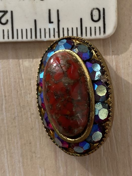 Брошка вінтажна з пекінським склом