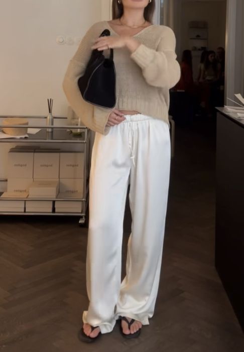 Атласні штани молочні/ білі