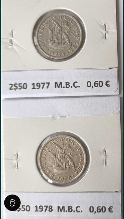 9 Moedas Portuguesas de 2,50 escudos da 2ª República ( Níquel )