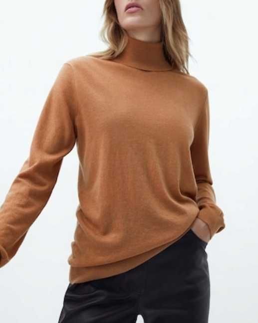 Sweter Golf Massimo Dutti karmel toffie r. L z wełna kaszmir
