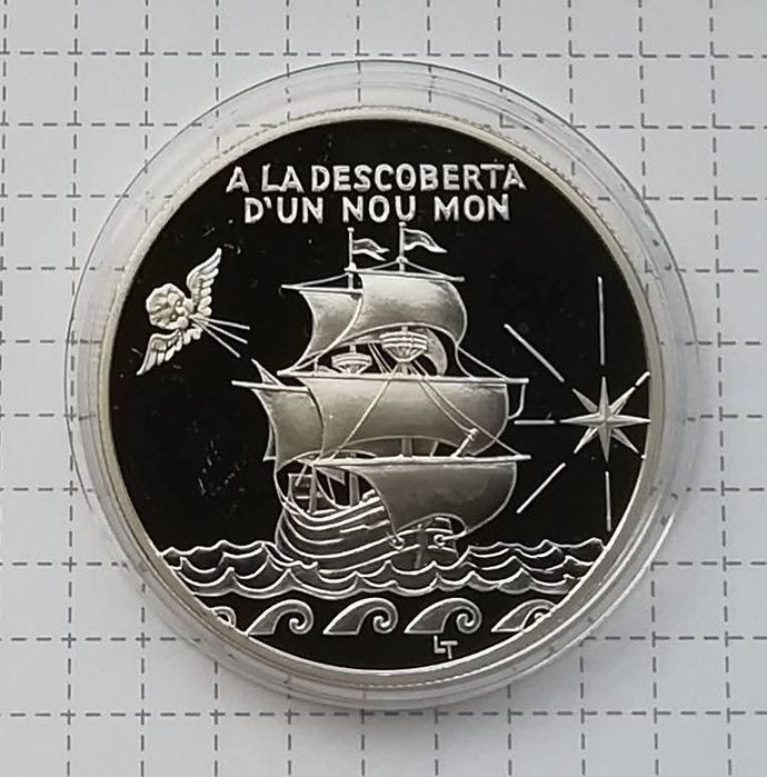Андорра 10 дінерів 1994р. Відкриття Нового світу. СРІБЛО. ПРУФ.