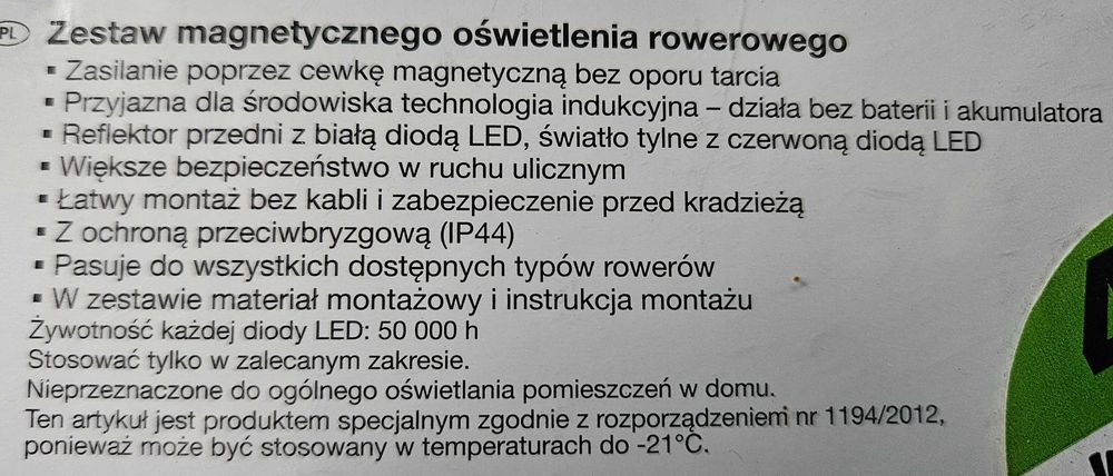 Magnetyczne oświetlenie rowerowe bez baterii i bez akumulatorów