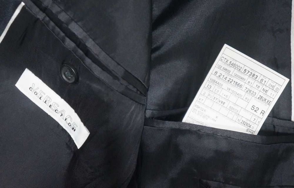 Garnitur Versace Collection 52/XL Granatowy Głęboki Prążki Wełna Jedwab Elegancki Premium