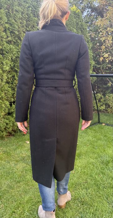 Elegancki płaszcz jesienno zimowy damski 34 zartex z wełną czarny