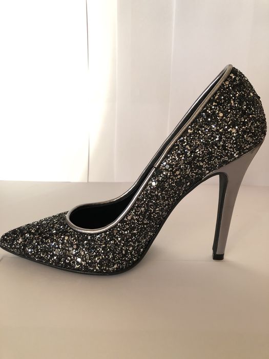 Szpilki Prima Moda czarne brokatowe NOWE