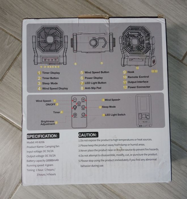 Wentylator kempingowy z latarnią LED