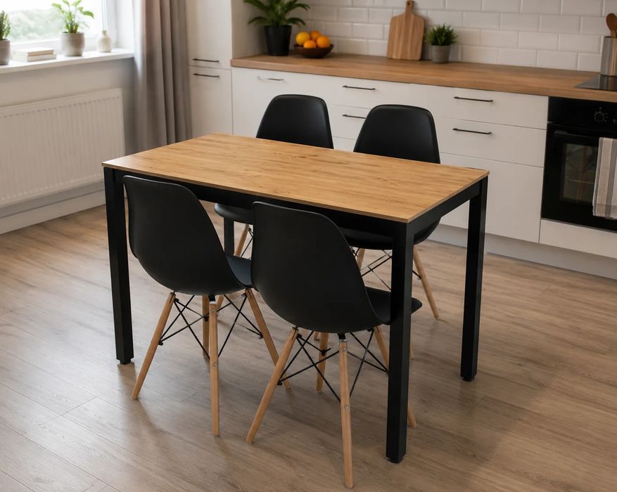 NOWY Stół z Krzesłami do Kuchni Salonu Jadalni Drewniany Czarny Loft Metalowy Stół i Krzesła Skandynawskie Nowoczesny 120x60 Okazja Faktura Gwarancja!