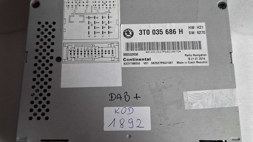 Radio RNS 510 DAB+ LED SSD Skoda COLUMBUS Kod, Mapy, GW 6