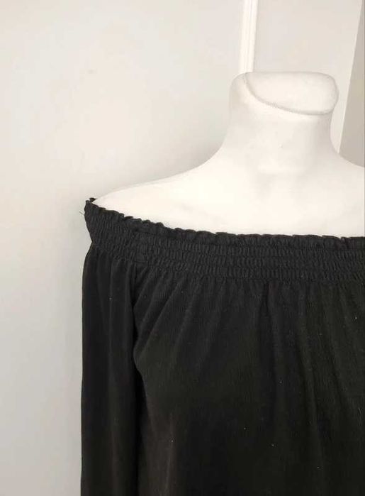 Czarna bluzka hiszpanka odkryte ramiona długi rękaw H&M S 36 | basic casual capsule