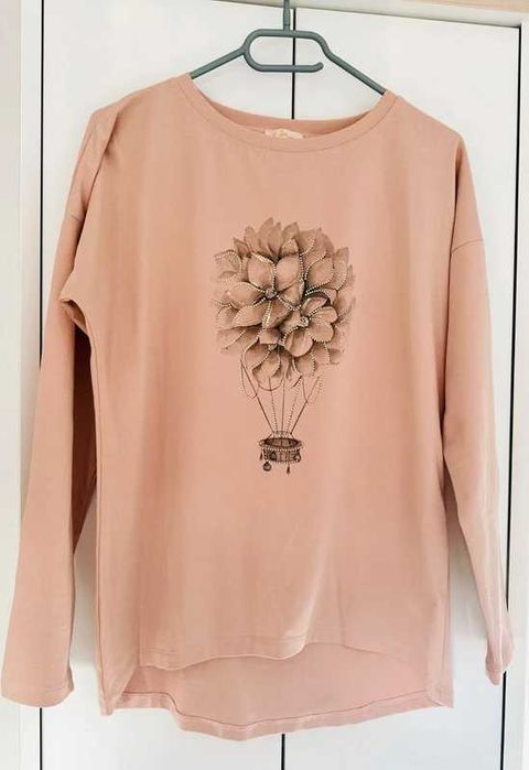 Bluzka long sleeve pudrowa zdobiona