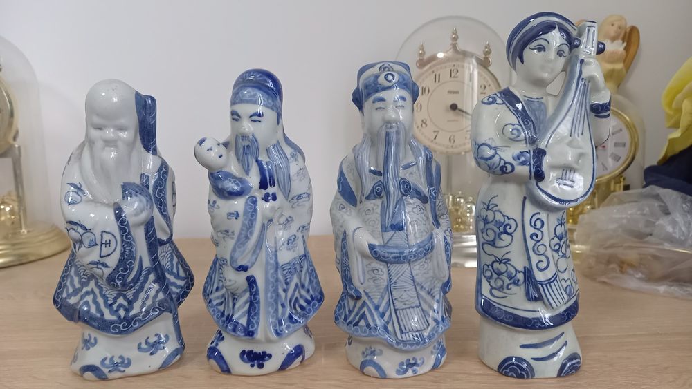 Figurki chińskie porcelanowe mędrcy grajek vintage Zestaw 4 figurek