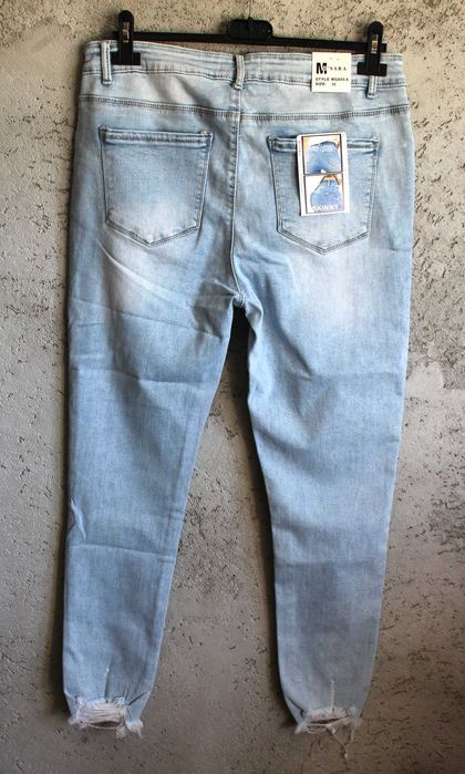 M'SARA jeansowe spodnie skinny r.44/46 mega dziury, strzępienia