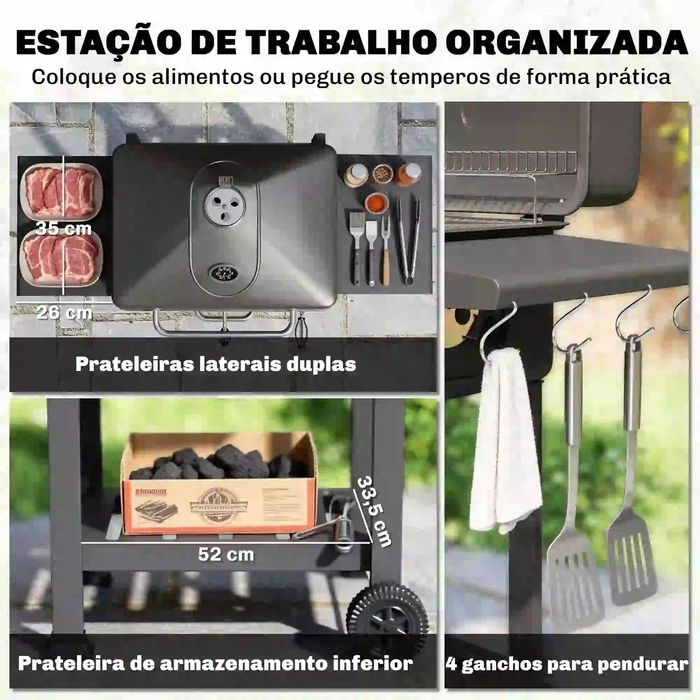 Grelhador de Carvão com Bandeja e Ventilação Ajustável