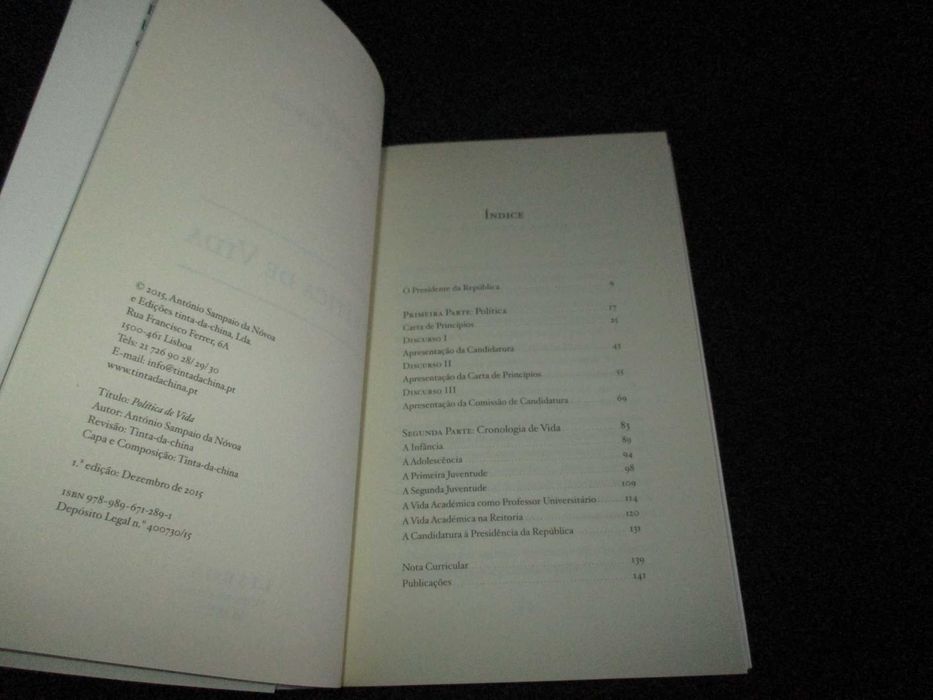 Livro Política de Vida Sampaio da Nóvoa 1ª edição 2015