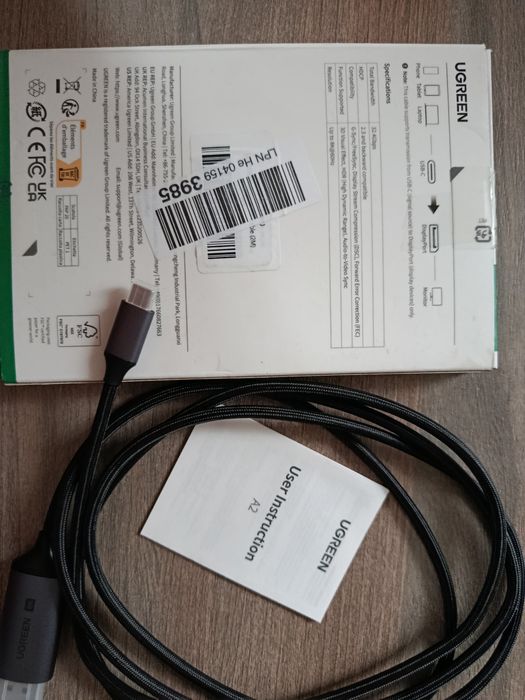 Кабель UGREEN CM556 USB-C to DisplayPort 8K 60Hz 2m Black (25158)