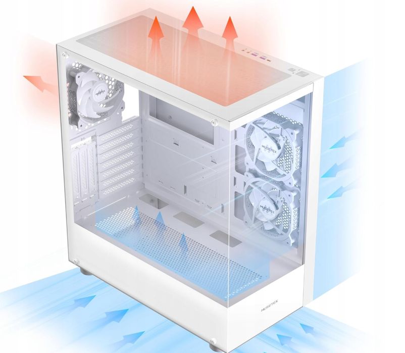 Musetex Obudowa Atx Pc Pre-Install 3 Wentylatory Biała Bez Rgb