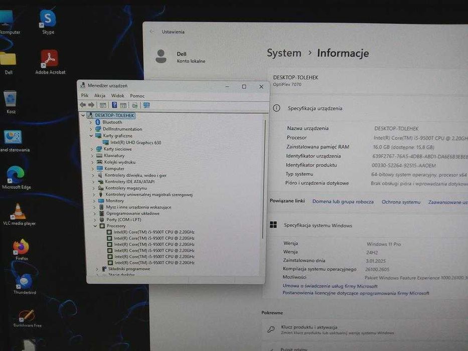 Komputer stacjonarny DELL Micro 7070 i5 16GB 256 SSD 1TB HDD W11 Gw FV