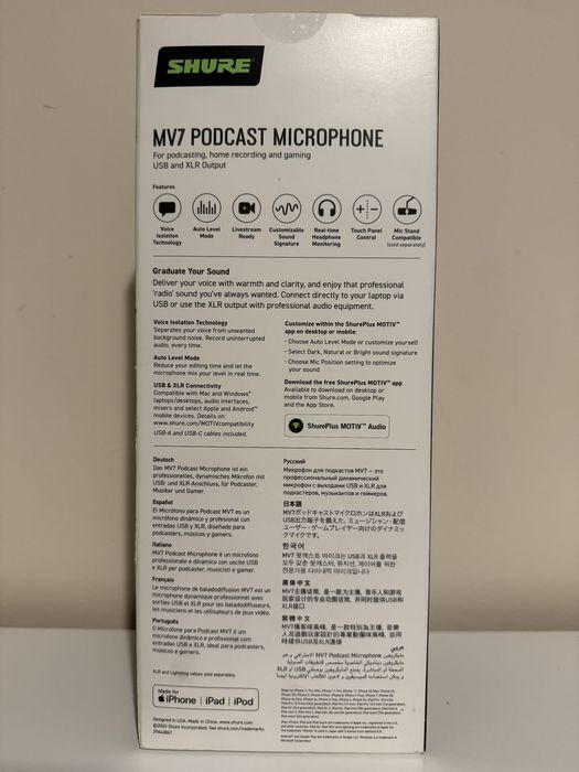 Shure MV7 (XLR+Usb) ze statywem - Mikrofon dynamiczny do np. podcastów