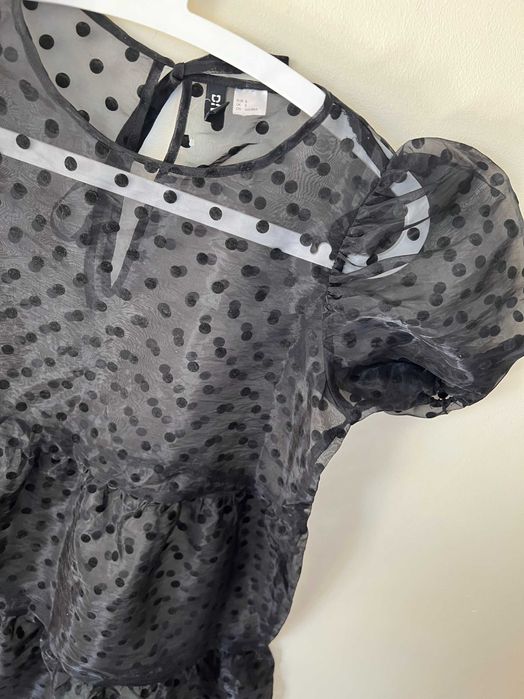 H&M czarna sukienka tunika damska kropki groszki siateczka tiul S