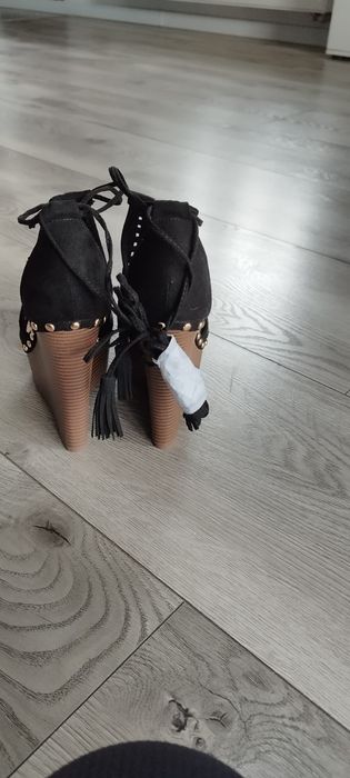 R.40 justFab czarne damskie buty sandały na koturnie