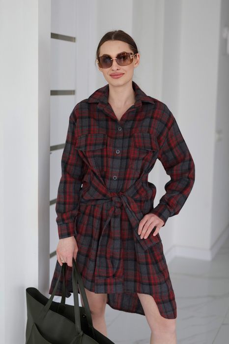 Сукня сорочка жіноча oversize бавовна | сукня з рукавами-поясом S-XL