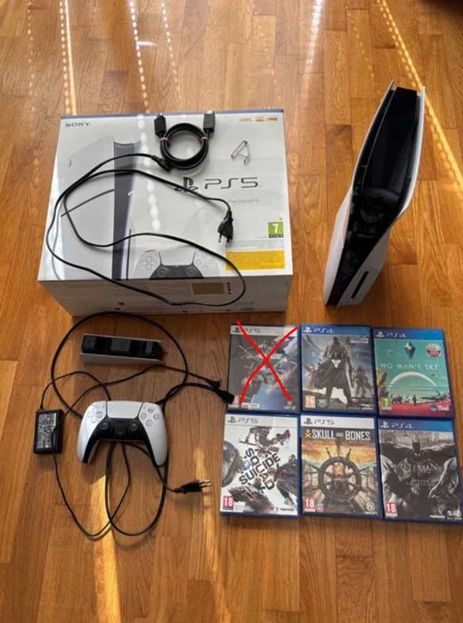 PlayStation 5 Slim napęd + ładowarka + pad + gry, gwarancja