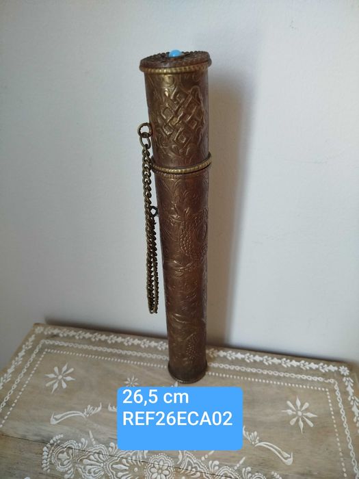 Antigo Tubo Porta Documentos, latão trabalhado