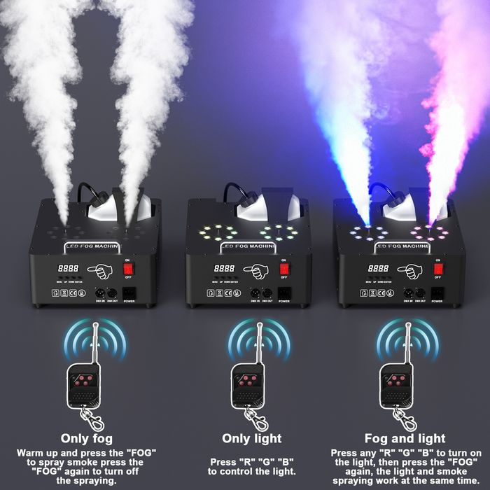 Máquina de fumo vertical com duas saídas e LED's