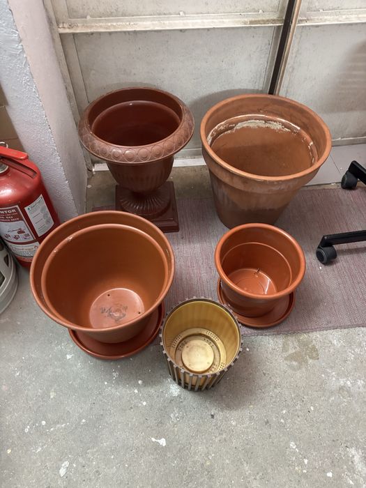 Um vaso de barro e os outros de plastico