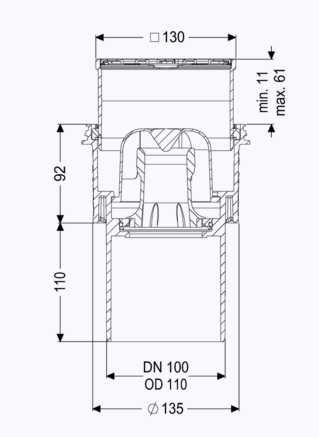 KESSEL wpust podłog./strop. Practicus DN100 pionowy,kratka szczelinowa