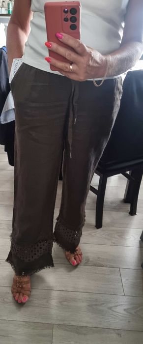 Spodnie damskie len czekolada