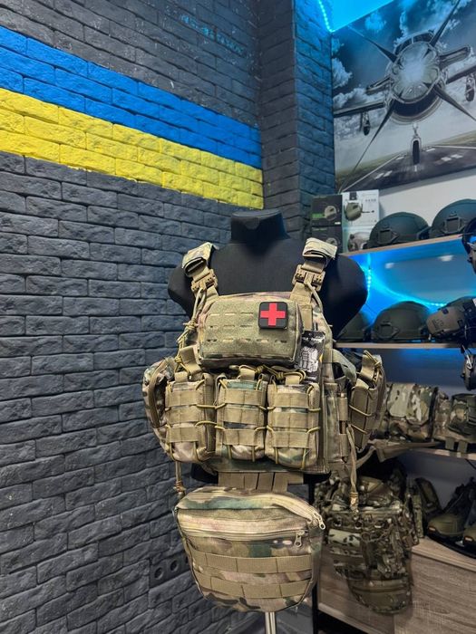 МУЛЬТИКАМ Плитоноска зі швидкоскидом 4 точки + РЮКЗАК + НАПАШНИК + 7 Підсумків / Тактична плитоноска з комплектом підсумків та 4 точки скиду мультикам
