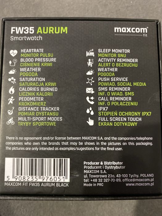 Zegarek sportowy maxcom fit FW35 Aurum z folią ochronną na ekranie.