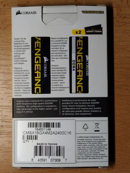 Пам'ять для ноутбуків Corsair 16 GB (2x8GB) SO-DIMM DDR4 2400 MHz Veng