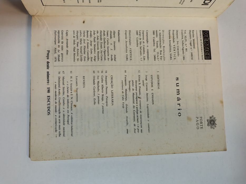Revista Vértice n° 461

Revista de Cultura e Arte 

Julho / Agosto  19