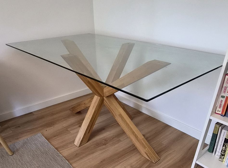 Stół Jysk AGERBY 160x90 szkło + dąb, stan idealny