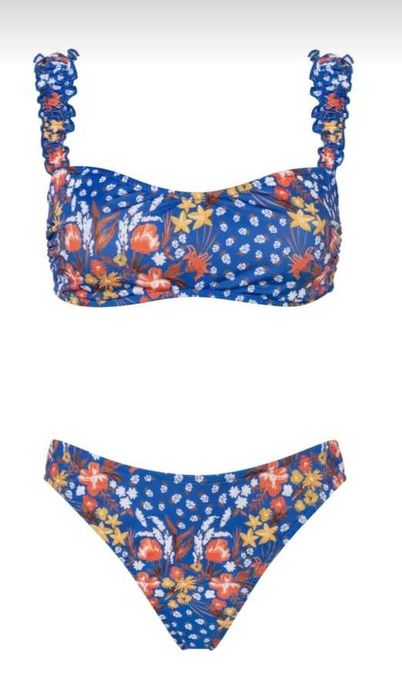 Biquíni azul com motivos florais - Tam. S (novo)