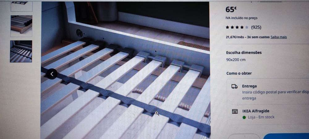 Cama individual Malm com arrumação