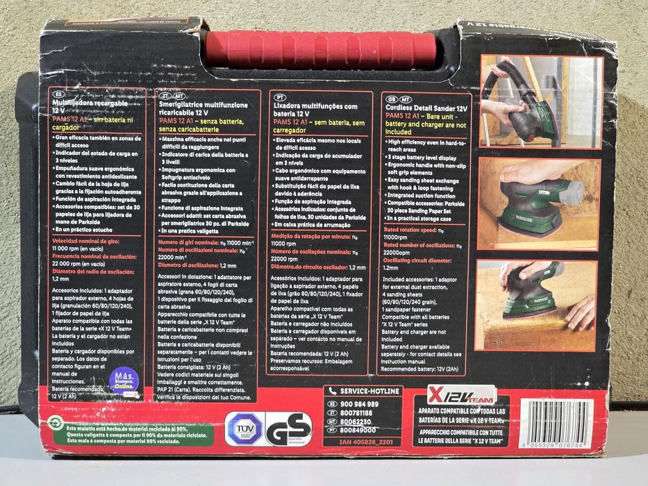 Mini lixadeira de móveis 12v parkside