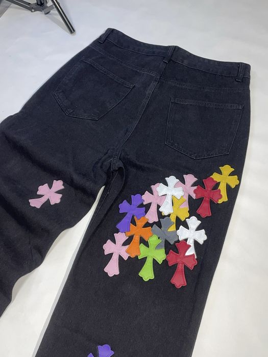 Джинси Chrome Hearts чорні з різнокольоровими хрестами розмір М