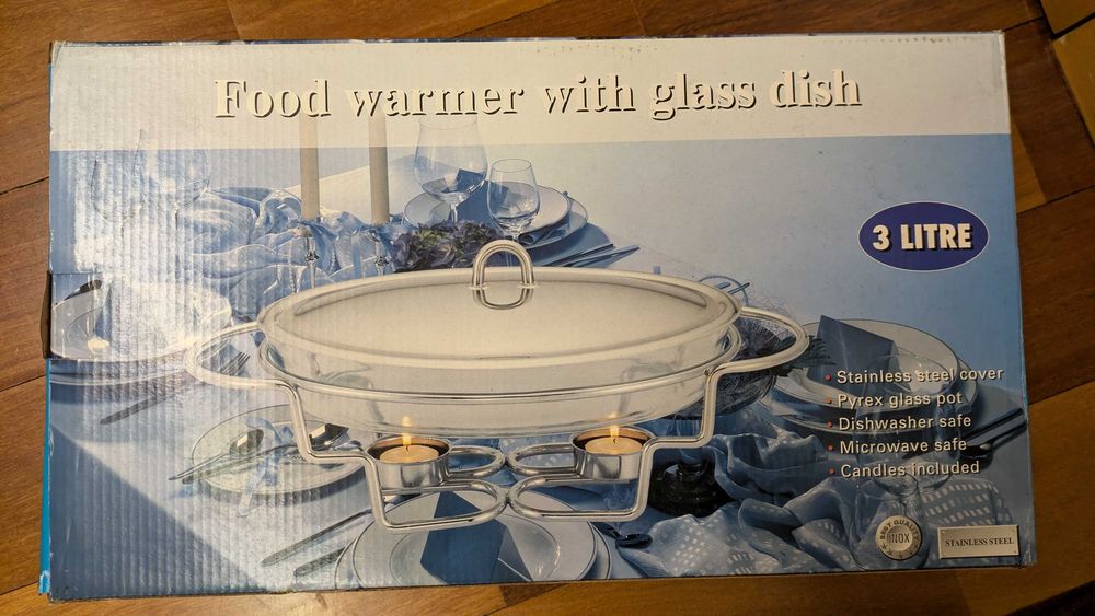 Travessa de vidro para manter a comida quente