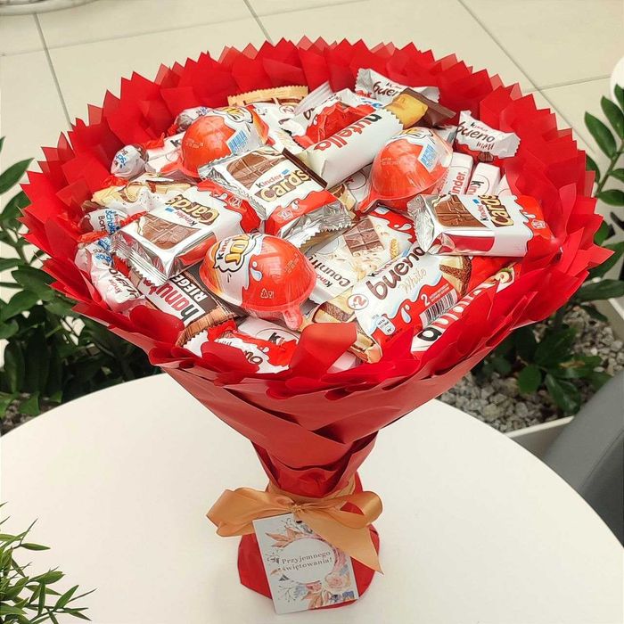 Słodki bukiet ze slodyczy Kinder. Prezent na Urodziny, Komunia, Ślub