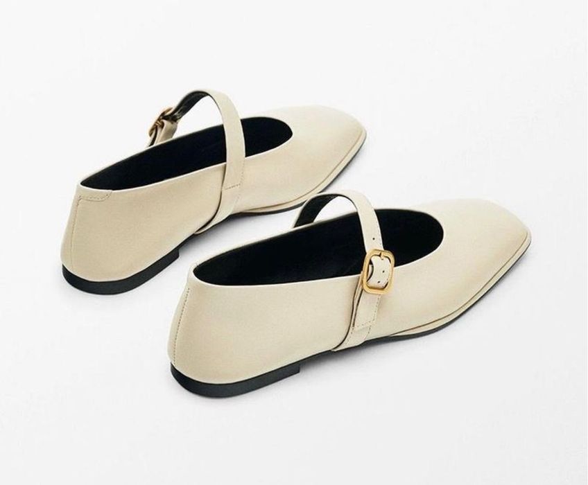 Massimo Dutti шкіряні балетки мері джейн бежеві кожаные бежевые туфли