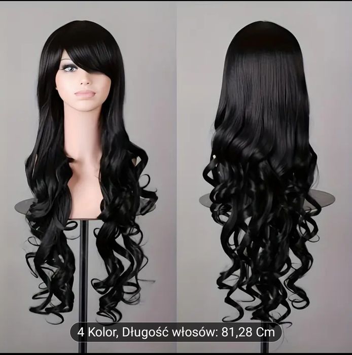 Peruka długie faliste włosy z grzywką 81 cm
