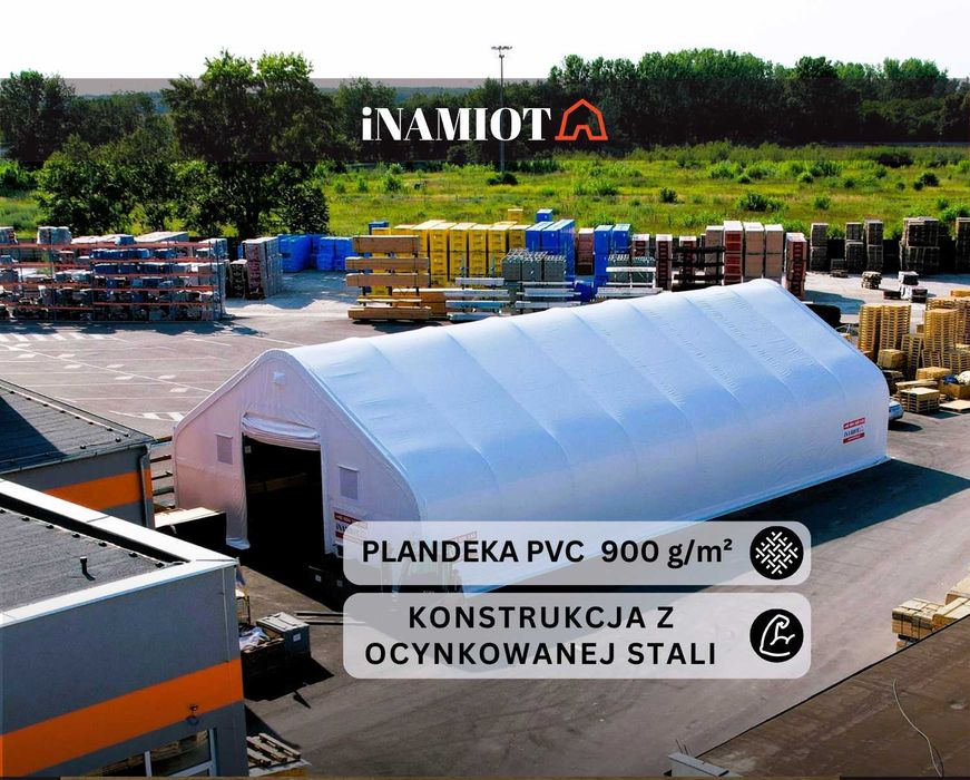 Namiotowa HALA MAGAZYNOWA 12x18 PVC900g podwójna rama dostępna od ręki